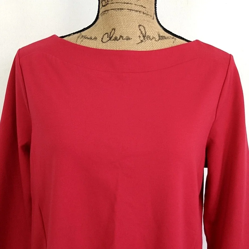 Chico's Boatneck Top Womens Size 1 Red 3/4 Sleeve Side Zip Ponte Knit Blouse